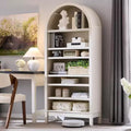 Arched Farmhouse Bookshelf with Adjustable Shelves and Open Display Shelf