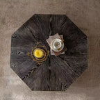 Tavolino da caffè ottagonale rustico in legno, motivo goffrato, 91 cm