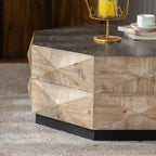 Tavolino da caffè ottagonale rustico in legno, motivo goffrato, 91 cm