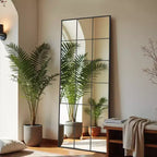 Specchio a figura intera con cornice in metallo nero 69x30 pollici e design a riquadri