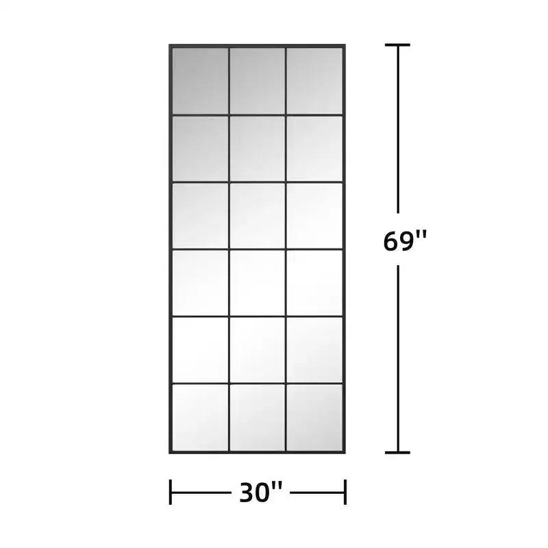 69x30 Inch Black Metal Frame Full-Length Mirror with Window Pane Design