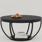 Lantine 31.7 Round Coffee Table, 2-Tier Circle Coffee Table with Storage Shelves, Modern Center Table for Living Room Black