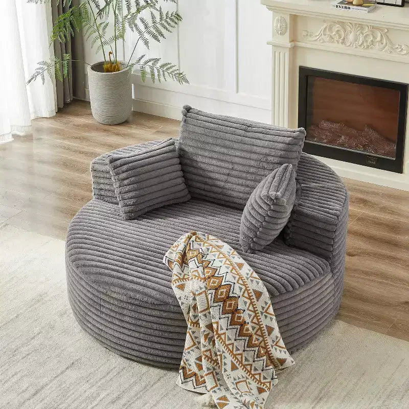 55-Inch Wide Fluffy Corduroy Sleeper Chair with Pillows for Living Room, Bedroom, or Lounge