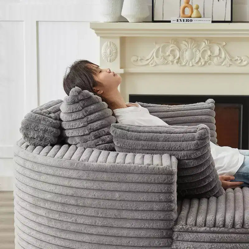 55-Inch Wide Fluffy Corduroy Sleeper Chair with Pillows for Living Room, Bedroom, or Lounge