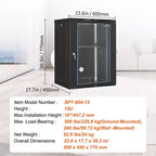 Armadio server di rete a muro 15U con sportello in vetro temperato con serratura e pannelli laterali