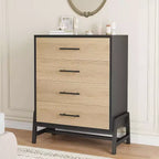 Bedroom Dresser with 4 Drawers, Freestanding Drawer Storage, Wood Closet Storage Cabinet with Metal Handles, Bedroom, Living Room