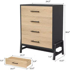 Comò a 4 cassetti indipendente in legno con maniglie in metallo per camera da letto e soggiorno