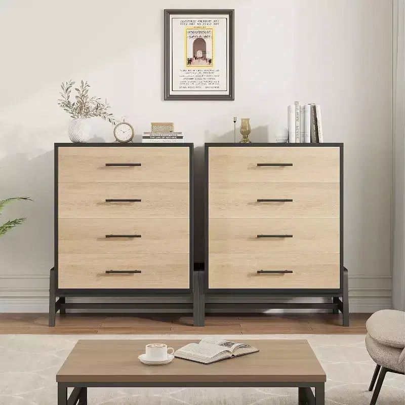 4-Drawer Freestanding Wood Dresser with Metal Handles for Bedroom and Living Room