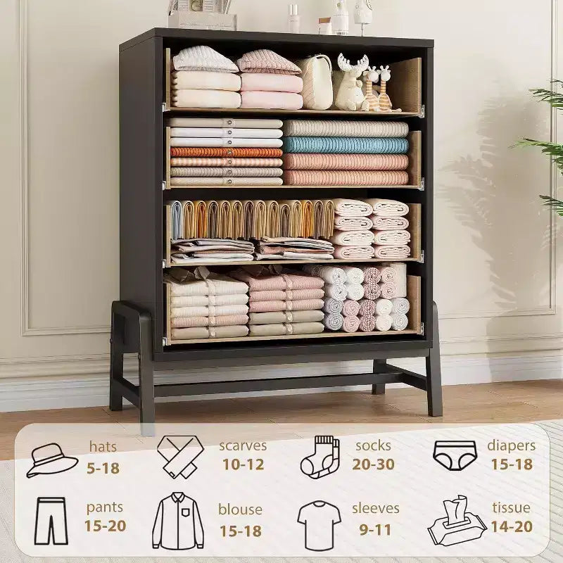 4-Drawer Freestanding Wood Dresser with Metal Handles for Bedroom and Living Room