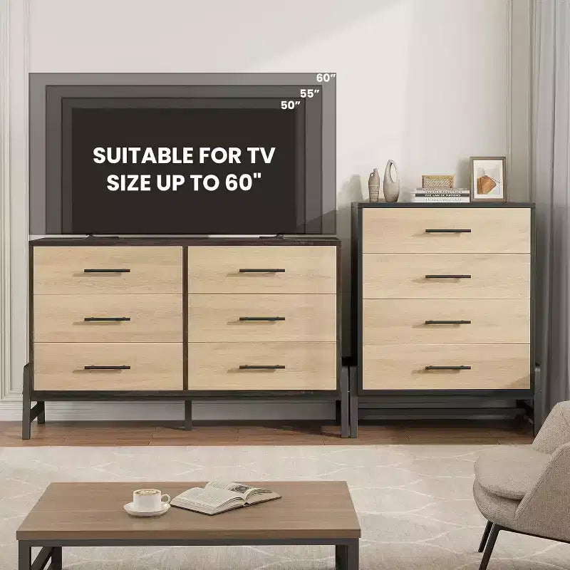 4-Drawer Freestanding Wood Dresser with Metal Handles for Bedroom and Living Room