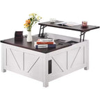 VEVOR 36 Farmhouse Coffee Table, Hinged Lift Top Square Coffee Table with Built-in Power Strip, Wooden Rustic Cocktail Table, Brown & White