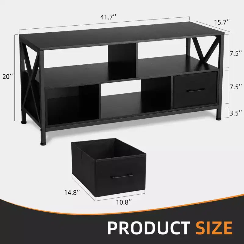 TV Stand Entertainment Center with 2 Fabric Drawers and Open Shelf