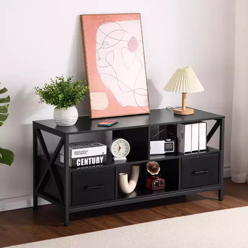 TV Stand Entertainment Center with 2 Fabric Drawers and Open Shelf