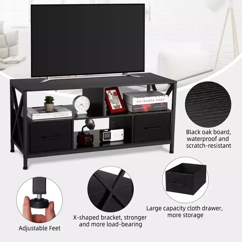 TV Stand Entertainment Center with 2 Fabric Drawers and Open Shelf