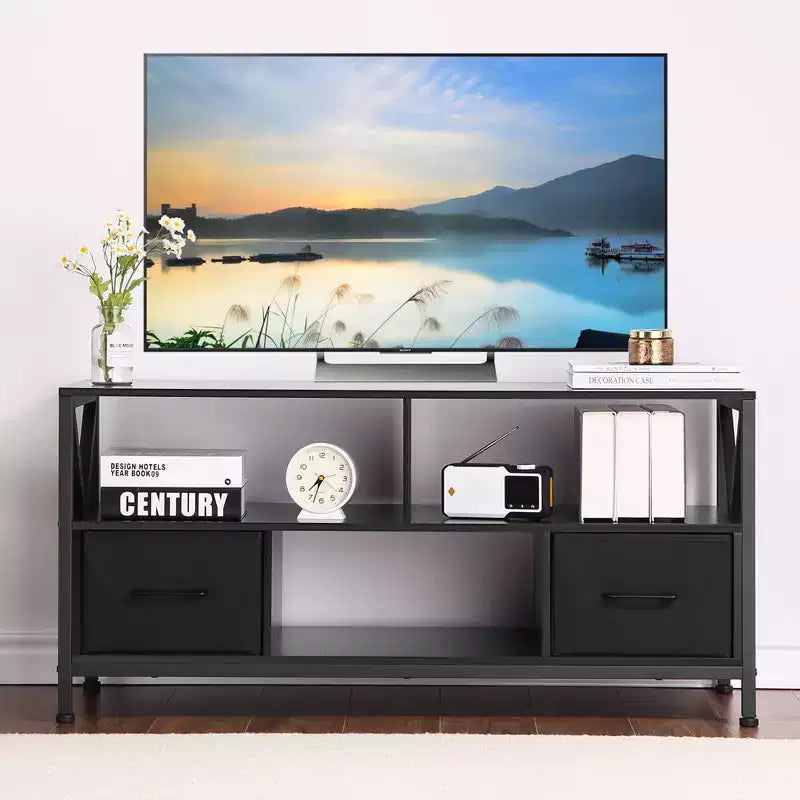 TV Stand Entertainment Center with 2 Fabric Drawers and Open Shelf