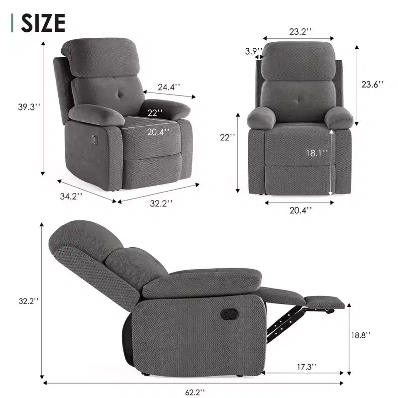 Small Manual Recliner Chair for Living Room and Small Spaces