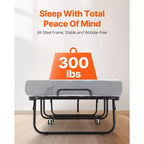 Letto pieghevole avvolgibile singolo con materasso in memory foam da 5 pollici e struttura in metallo, 31 x 75 pollici