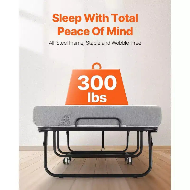 Twin Size Rollaway Folding Bed with 5-Inch Memory Foam Mattress and Metal Frame, 31 x 75 Inches