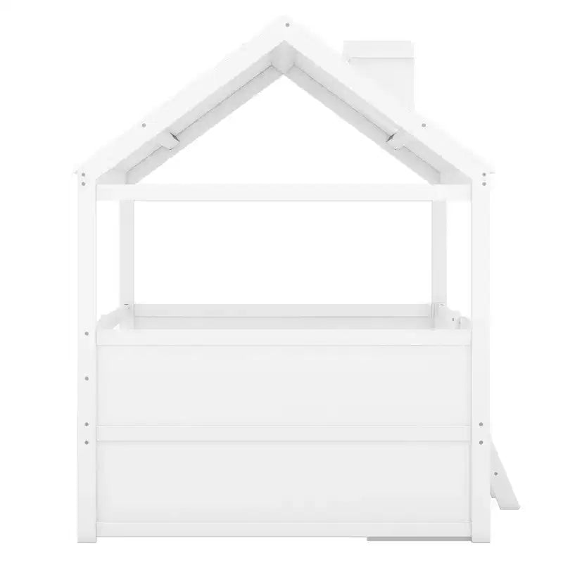 Wooden House Bed Frame for Kids with Roof and Fence Design