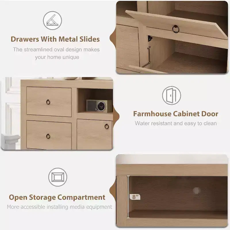 TV Stand for 75 to 80 Inch TVs with 6 Storage Drawers and Soundbar Shelf