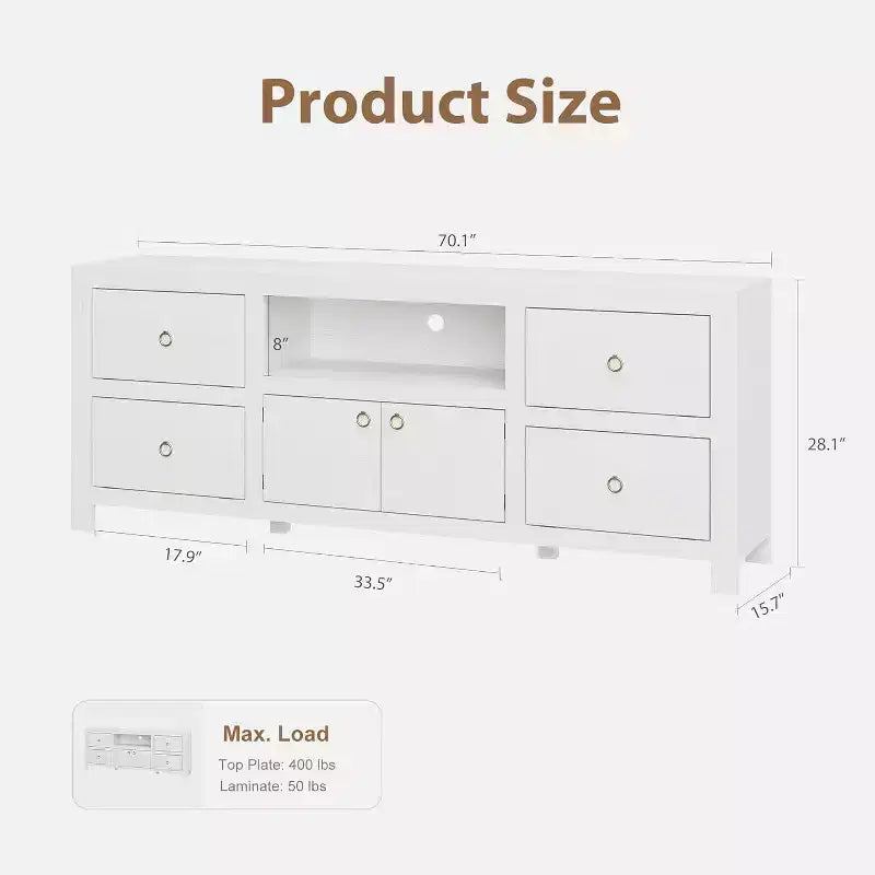 TV Stand for 75 to 80 Inch TVs with 6 Storage Drawers and Soundbar Shelf