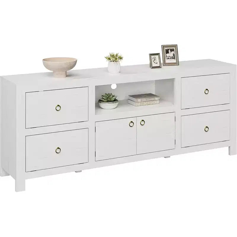 TV Stand for 75 to 80 Inch TVs with 6 Storage Drawers and Soundbar Shelf