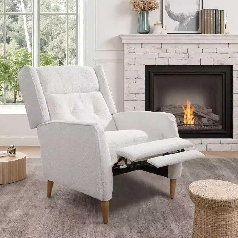 Mid-Century Faux Leather Recliner Lounge Chair with Wood Legs