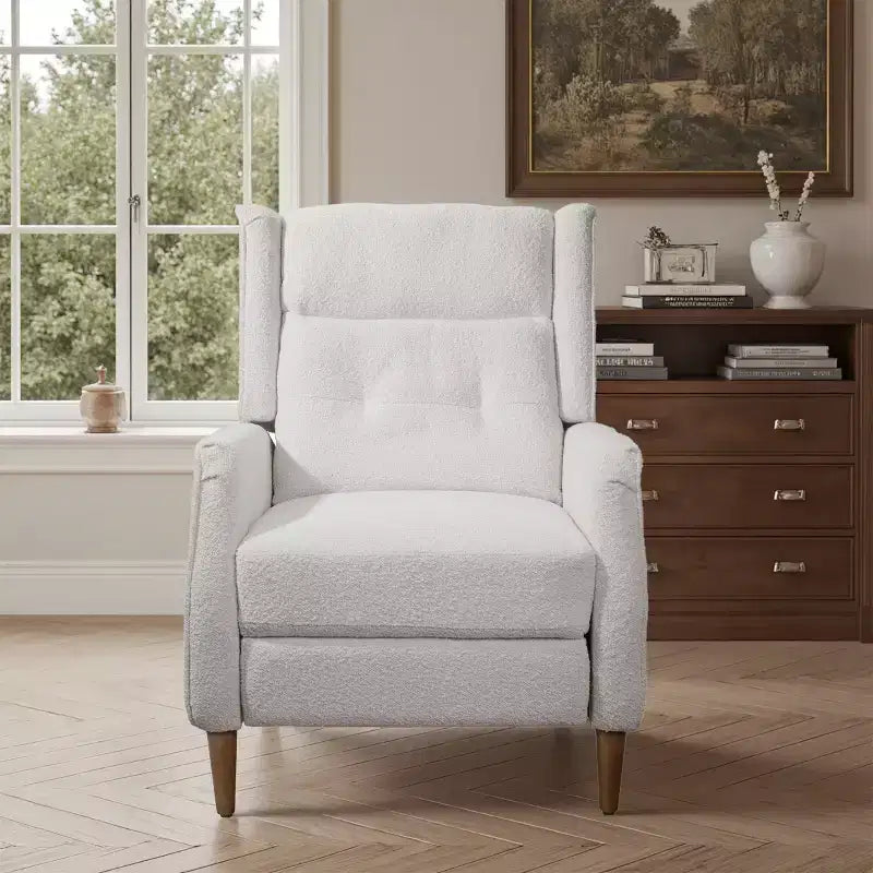 Mid-Century Faux Leather Recliner Lounge Chair with Wood Legs