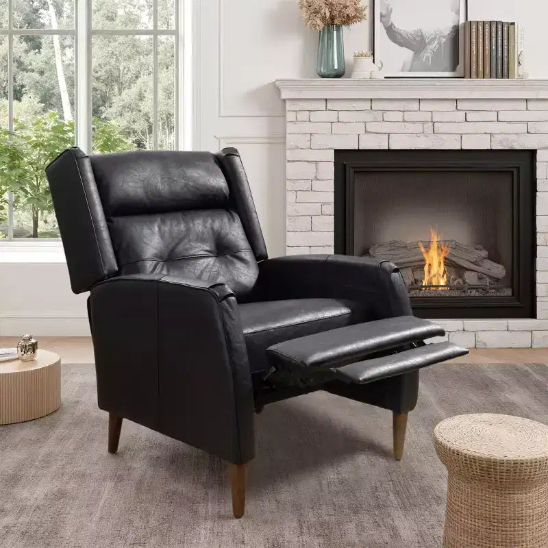 Mid-Century Faux Leather Recliner Lounge Chair with Wood Legs