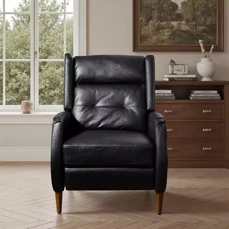 Mid-Century Faux Leather Recliner Lounge Chair with Wood Legs