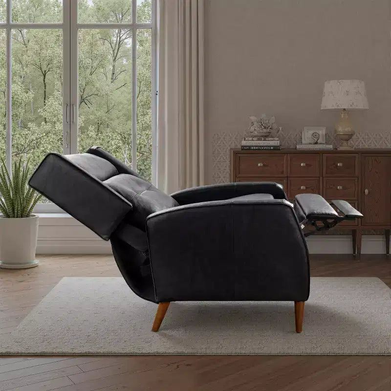 Mid-Century Faux Leather Recliner Lounge Chair with Wood Legs