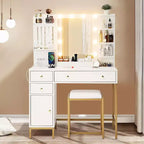 Tavolo da Trucco con Sedia, Specchio Illuminato Regolabile e Cassetti