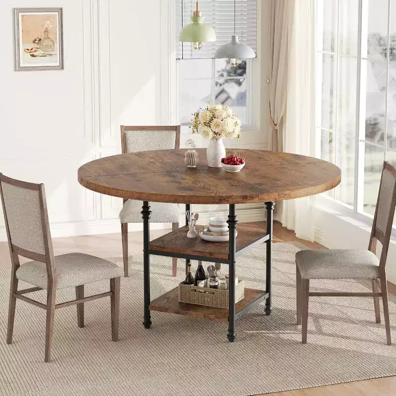 47-Inch Round Wooden Dining Table for 4 to 6 People