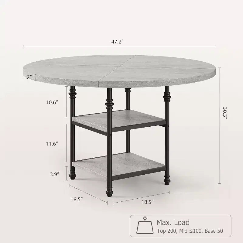 47-Inch Round Wooden Dining Table for 4 to 6 People