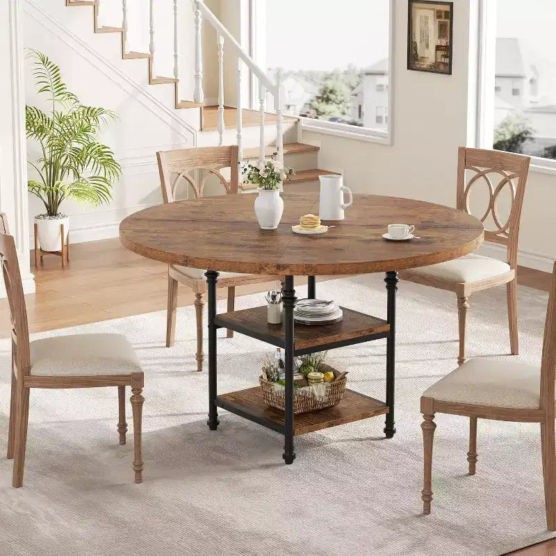 47-Inch Round Wooden Dining Table for 4 to 6 People
