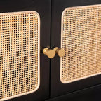 Mobile TV nero con contenitore e dettagli in rattan