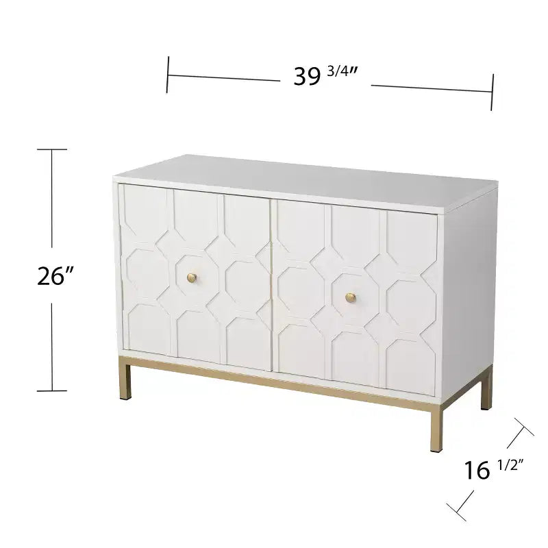 Two-Door Accent Cabinet in White with Moroccan-Style Carved Doors