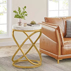 Lantine 26-Inch Round End Table with Engineered Wood Top and Double X-Shaped Metal Legs, Faux Marble Veneer Side Table for Living Room, Bedroom