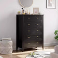 Black 5-Drawer Tall Modern Wood Dresser for Bedroom, Living Room, Hallway, Entryway & Closet