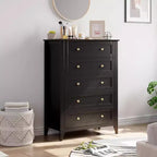 Black 5-Drawer Tall Modern Wood Dresser for Bedroom, Living Room, Hallway, Entryway & Closet