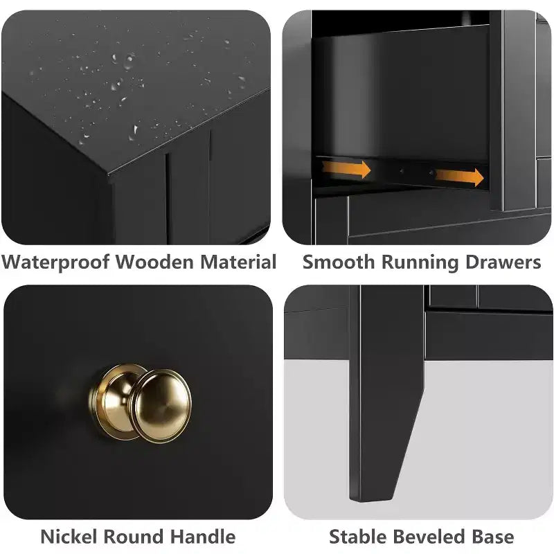 Black 5-Drawer Tall Modern Wood Dresser for Bedroom, Hallway, and Closet