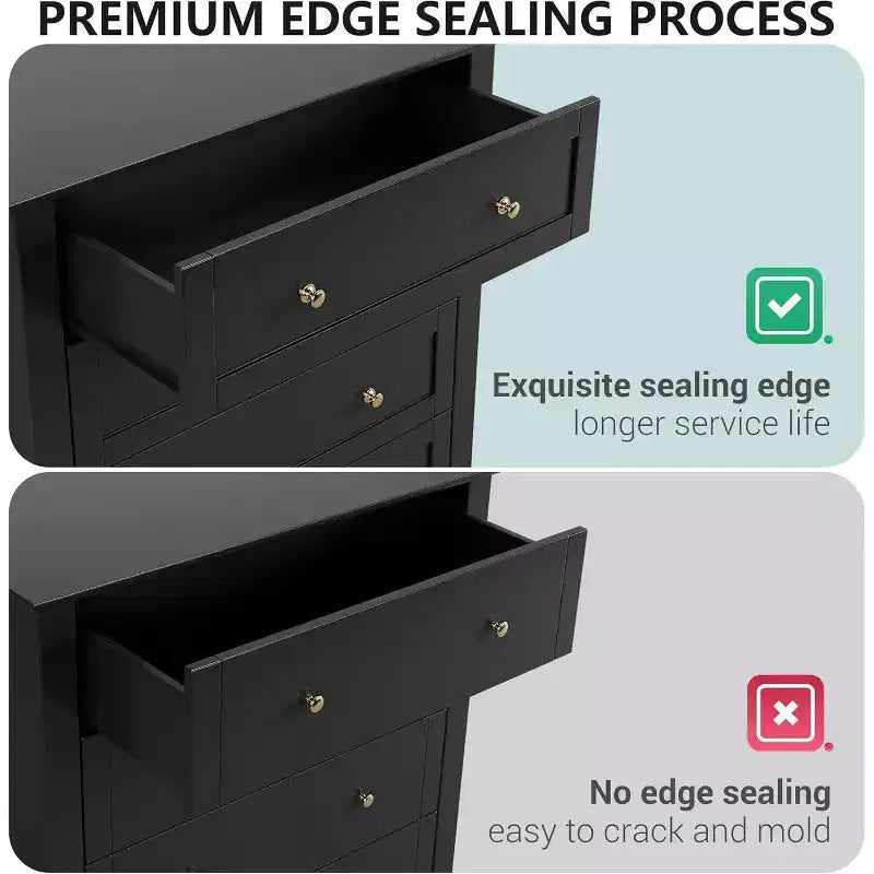 Black 5-Drawer Tall Modern Wood Dresser for Bedroom, Hallway, and Closet