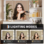 Tavolo da Trucco Illuminato con Specchio, Sgabello, Presa di Corrente e 5 Cassetti