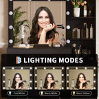 Tavolo da Trucco Illuminato con Specchio, Sgabello, Presa di Corrente e 5 Cassetti
