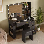 Tavolo da Trucco Illuminato con Specchio, Sgabello, Presa di Corrente e 5 Cassetti