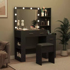 Tavolo da Trucco Illuminato con Specchio, Sgabello, Presa di Corrente e 5 Cassetti