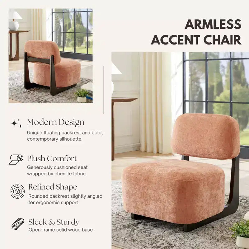 Modern Acacia Wood Chenille Upholstered Accent Chair