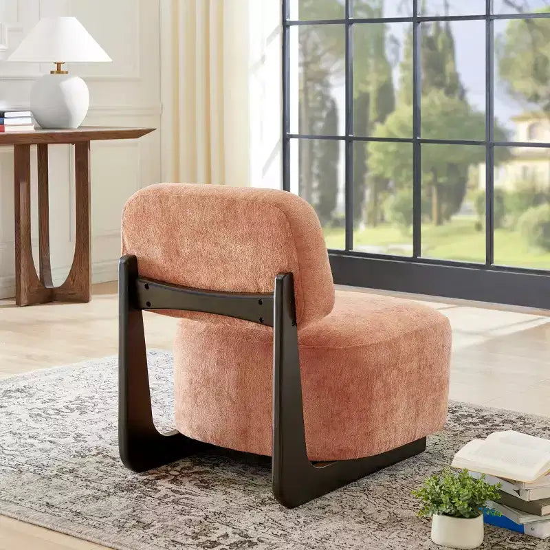 Modern Acacia Wood Chenille Upholstered Accent Chair