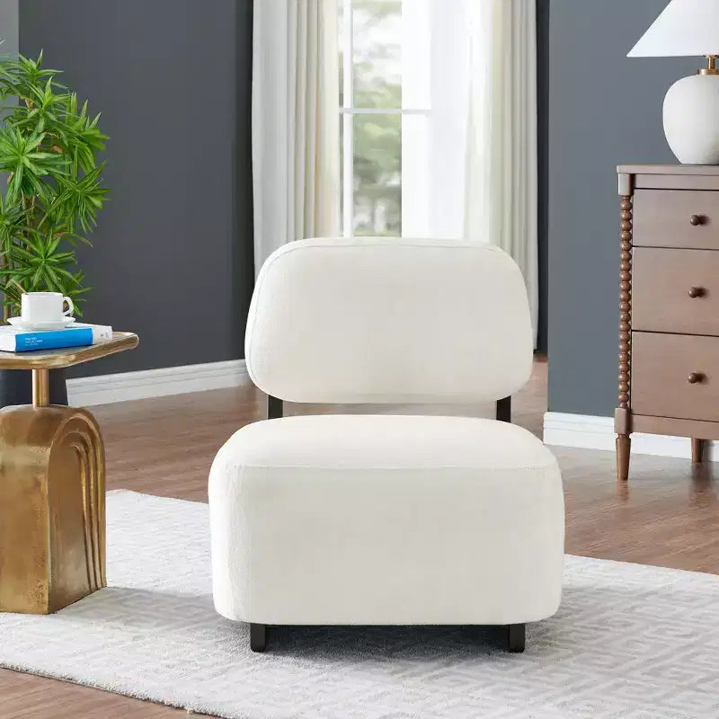 Modern Acacia Wood Chenille Upholstered Accent Chair