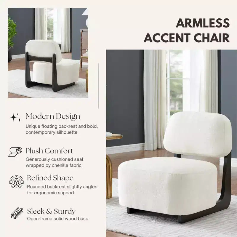 Modern Acacia Wood Chenille Upholstered Accent Chair